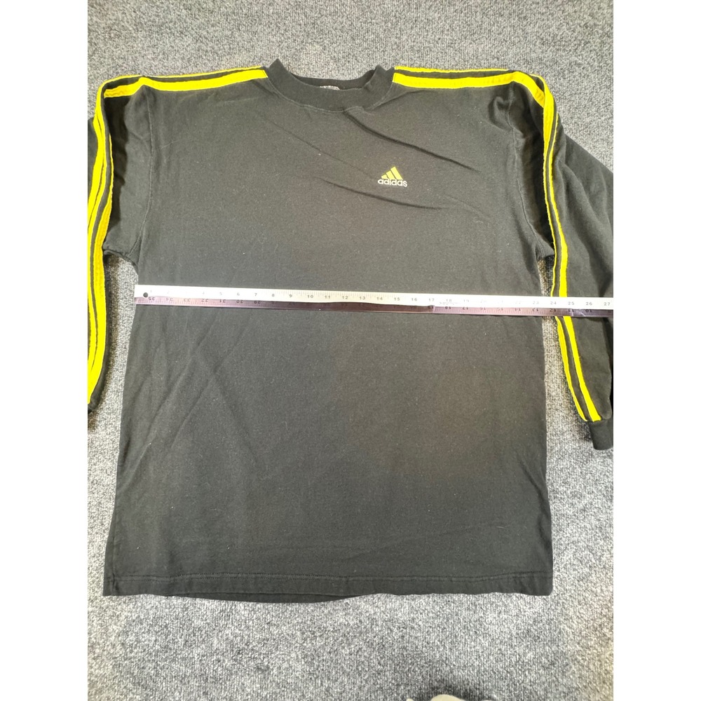 #154 Adidas Mens Vintage Long Sleeve T-Shirt Black Yellow Stripes XL RN 88387 - Picture 5 of 6